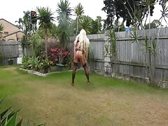 Sissyslutholly on display in her front garden 